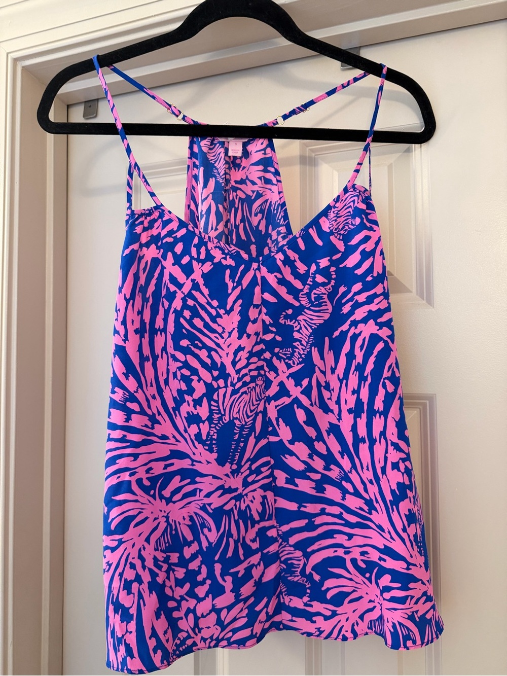 Lilly Pulitzer Small 100% Silk Rollin in the Grass Zebra Tropical Tank Top